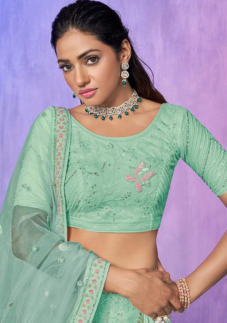 Blue Embroidered Poly Blend Lehenga Set