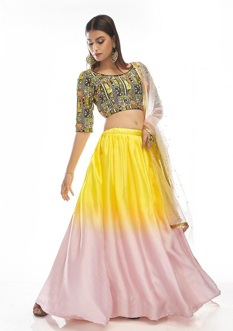 Yellow Embroidered Poly Blend Lehenga Set