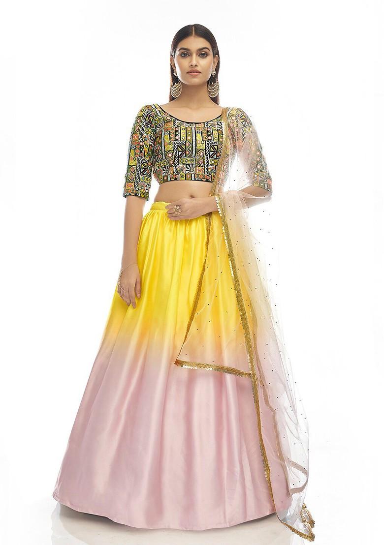 Yellow Embroidered Poly Blend Lehenga Set