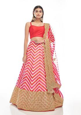 Pink Embroidered Poly Blend Lehenga Set