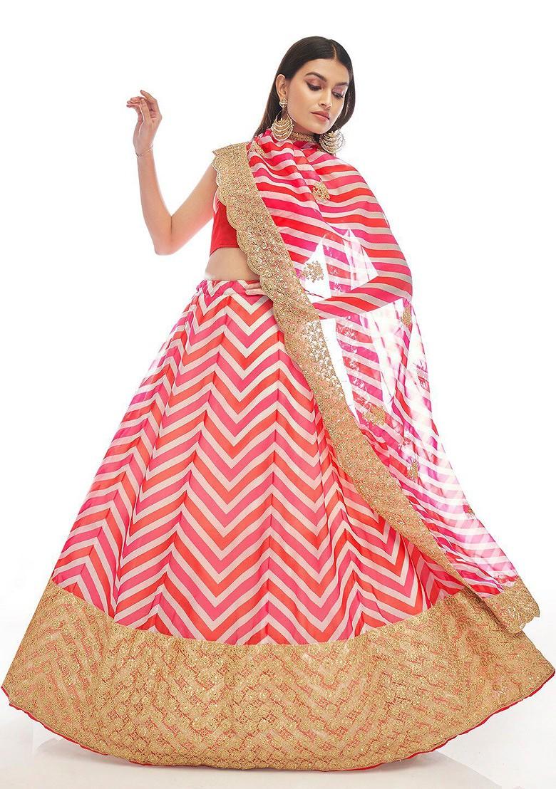 Pink Embroidered Poly Blend Lehenga Set