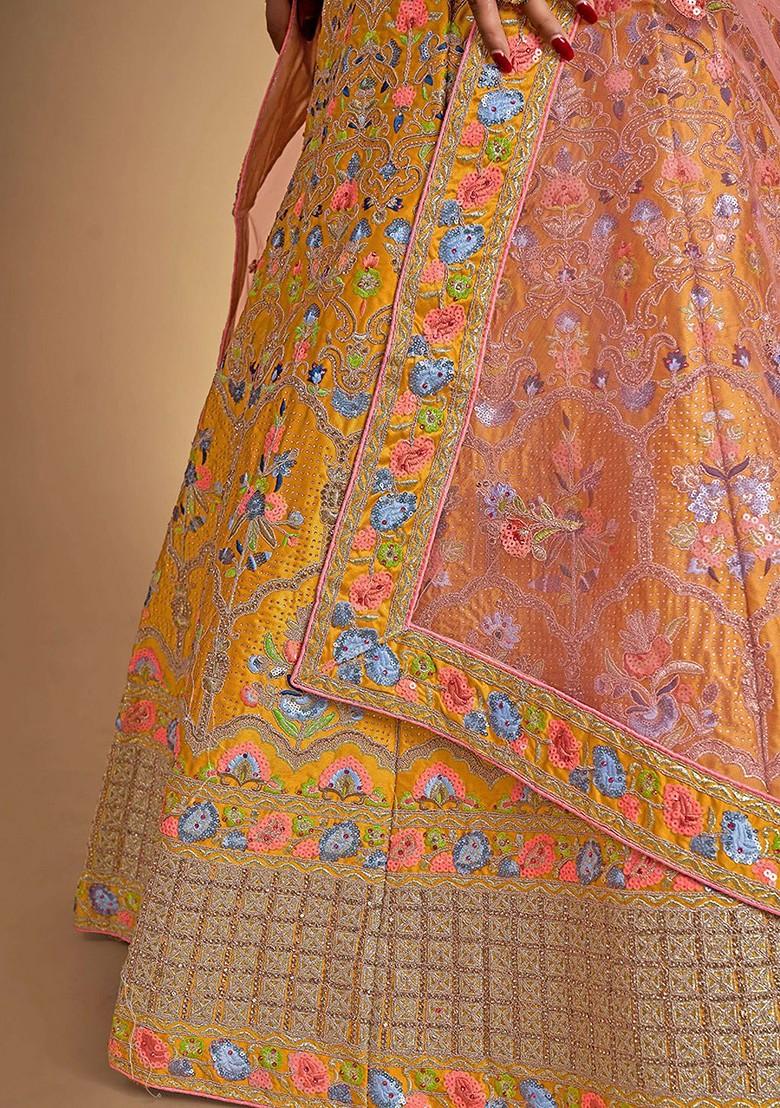 Yellow Embellished Poly Blend Lehenga Set