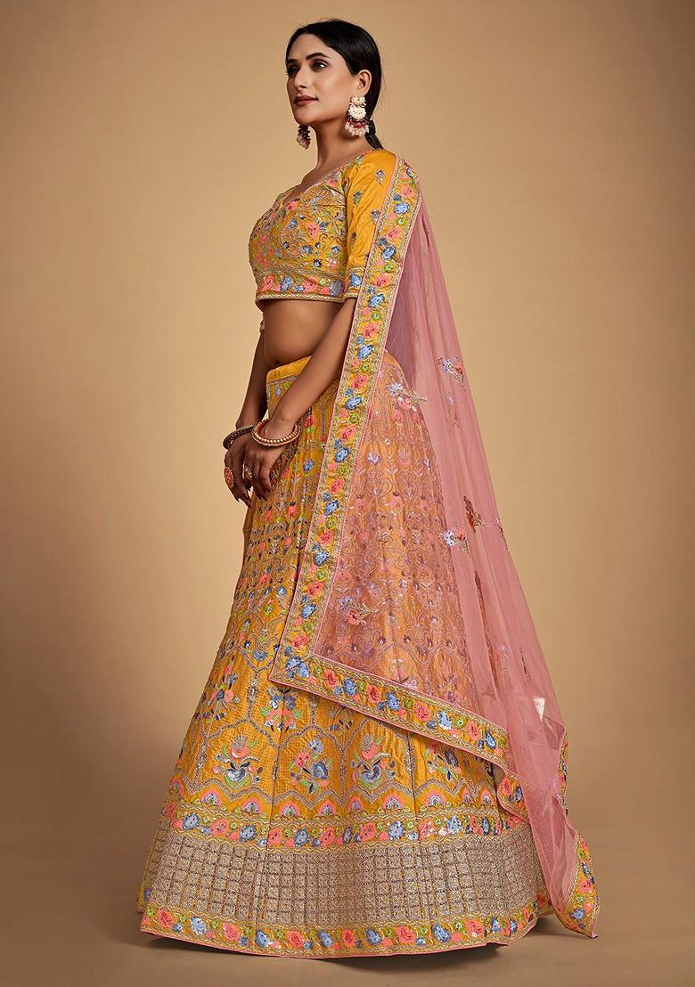 Yellow Embellished Poly Blend Lehenga Set