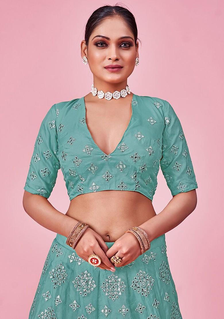 Blue Embroidered Poly Blend Lehenga Set
