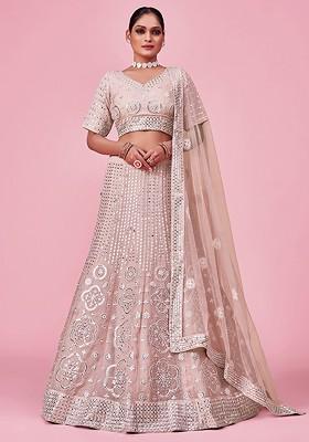 Purple Embroidered Poly Blend Lehenga Set