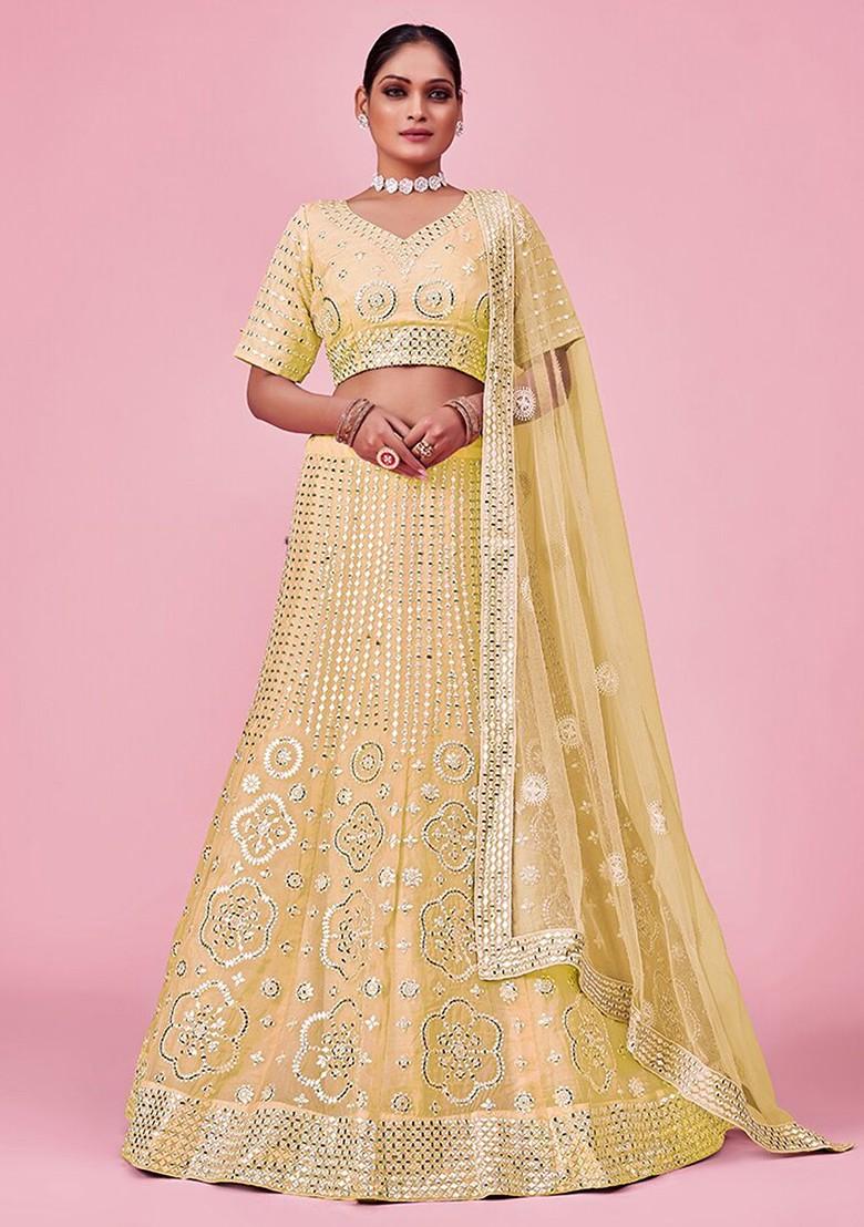 Yellow Embroidered Poly Blend Lehenga Set
