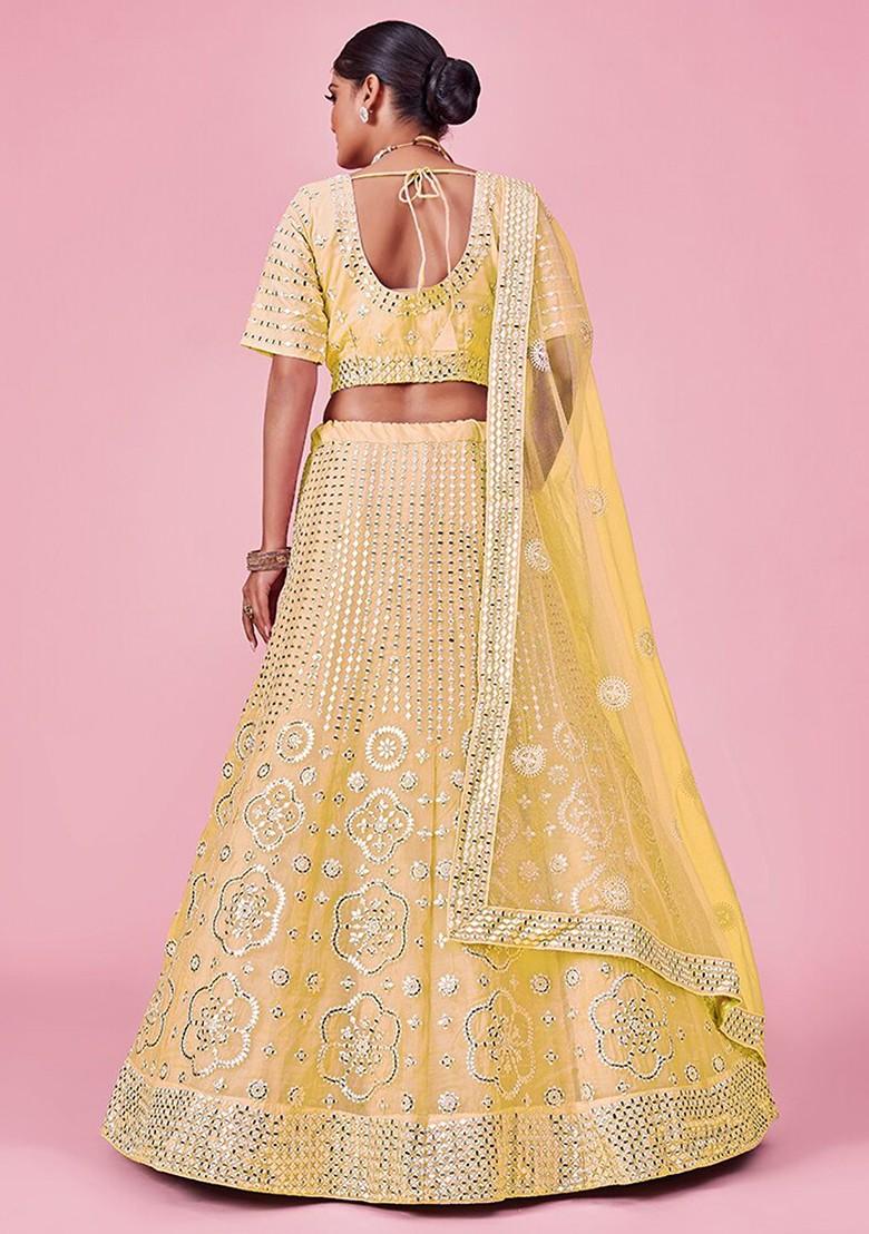 Yellow Embroidered Poly Blend Lehenga Set