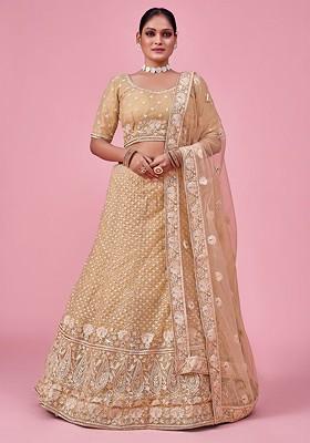Gold Embroidered Poly Blend Lehenga Set