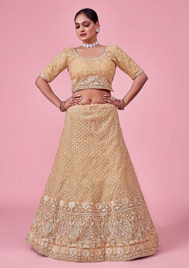 Gold Embroidered Poly Blend Lehenga Set