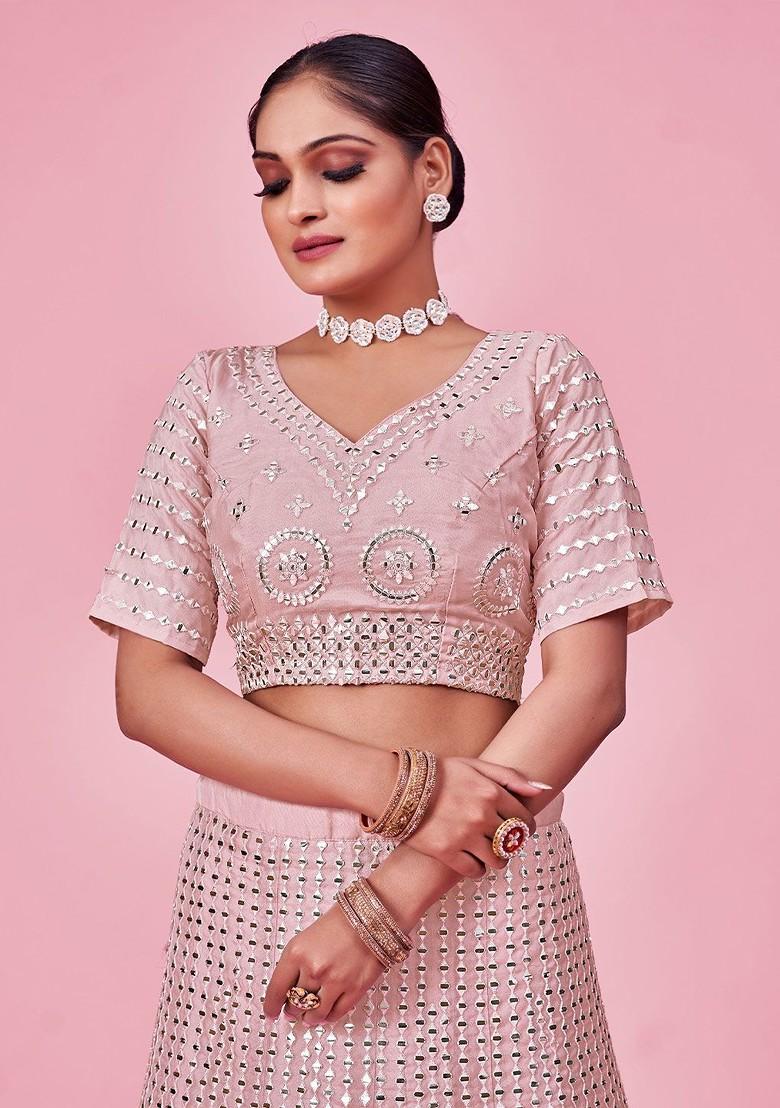 Pink Embroidered Poly Blend Lehenga Set