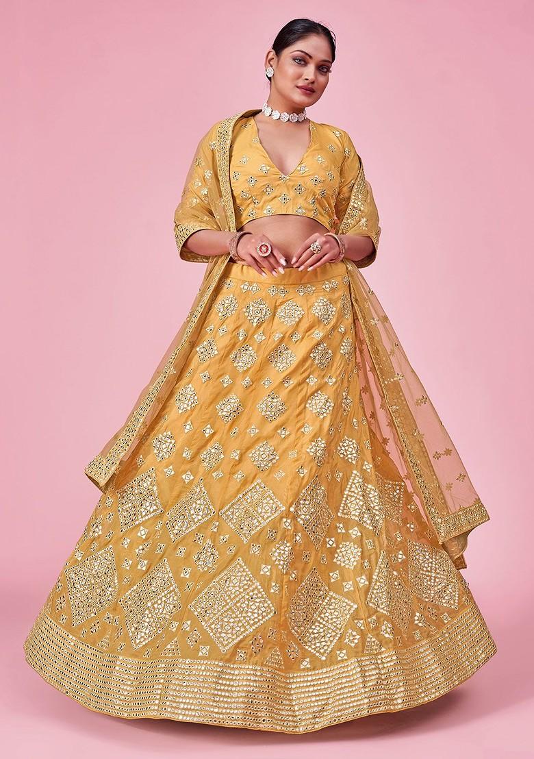 Yellow Embroidered Poly Blend Lehenga Set