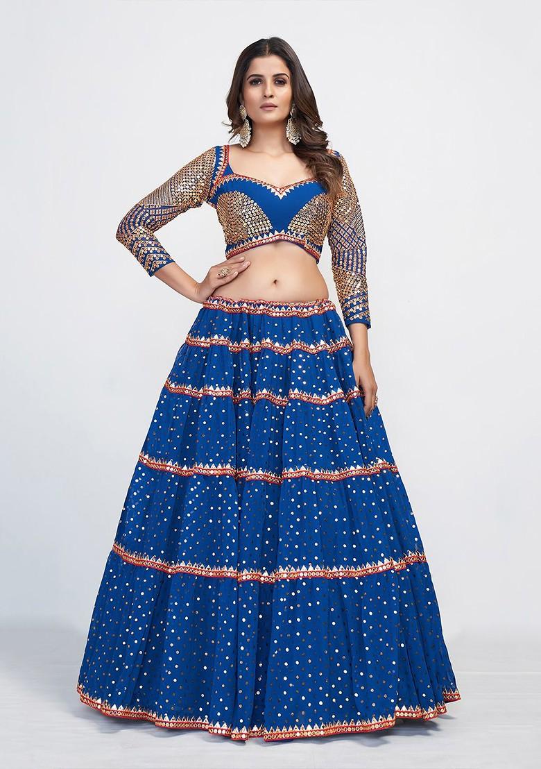 Blue Embellished Poly Blend Lehenga Set