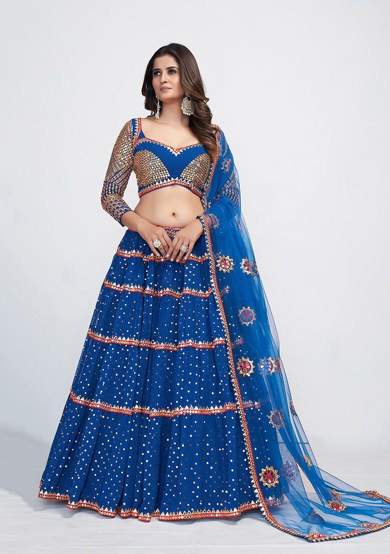 Blue Embellished Poly Blend Lehenga Set
