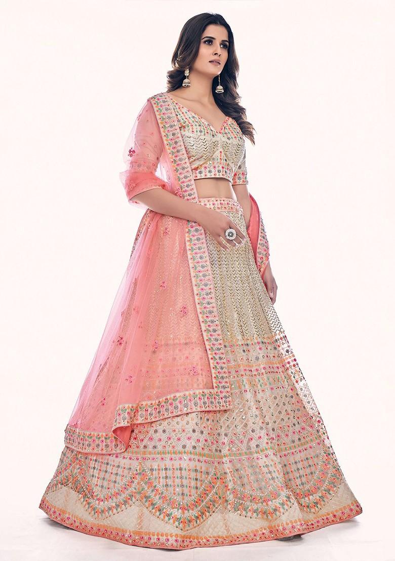 White Embellished Poly Blend Lehenga Set
