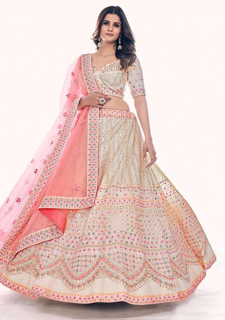 White Embellished Poly Blend Lehenga Set