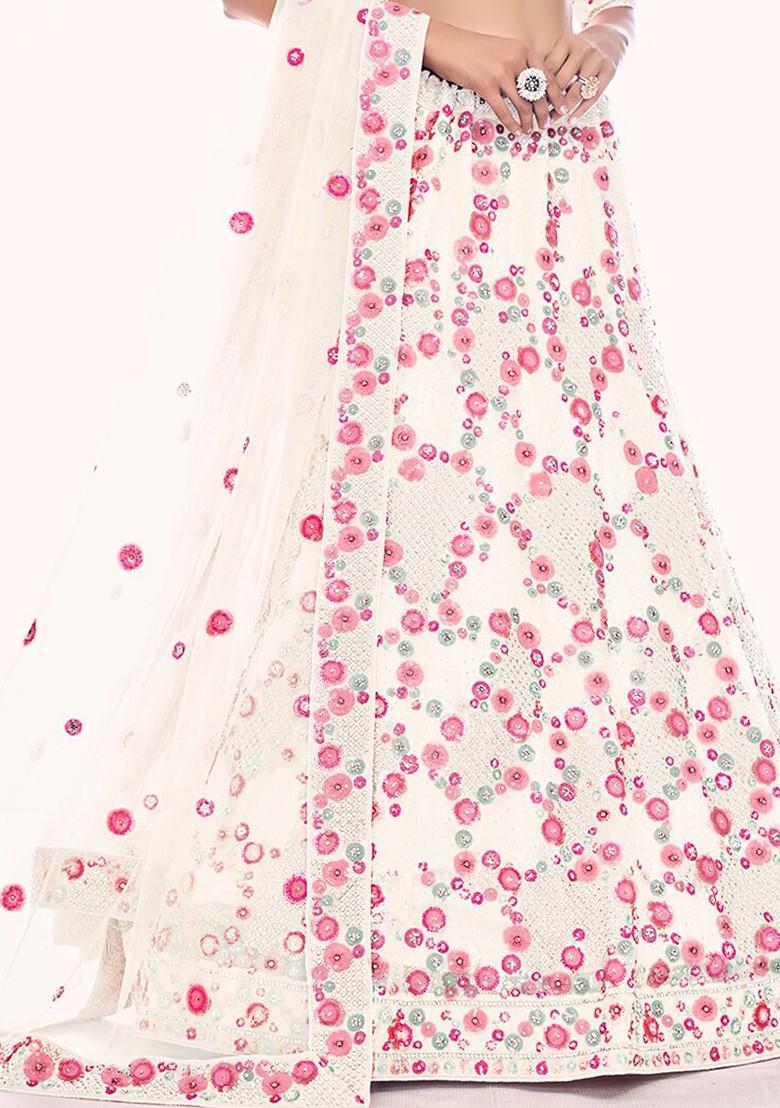 White Embroidered Poly Blend Lehenga Set
