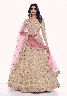 Gold Embroidered Poly Blend Lehenga Set