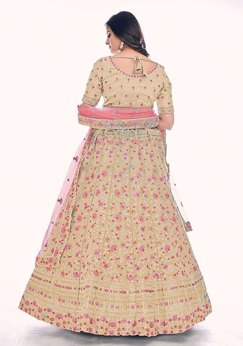 Gold Embroidered Poly Blend Lehenga Set - Indya