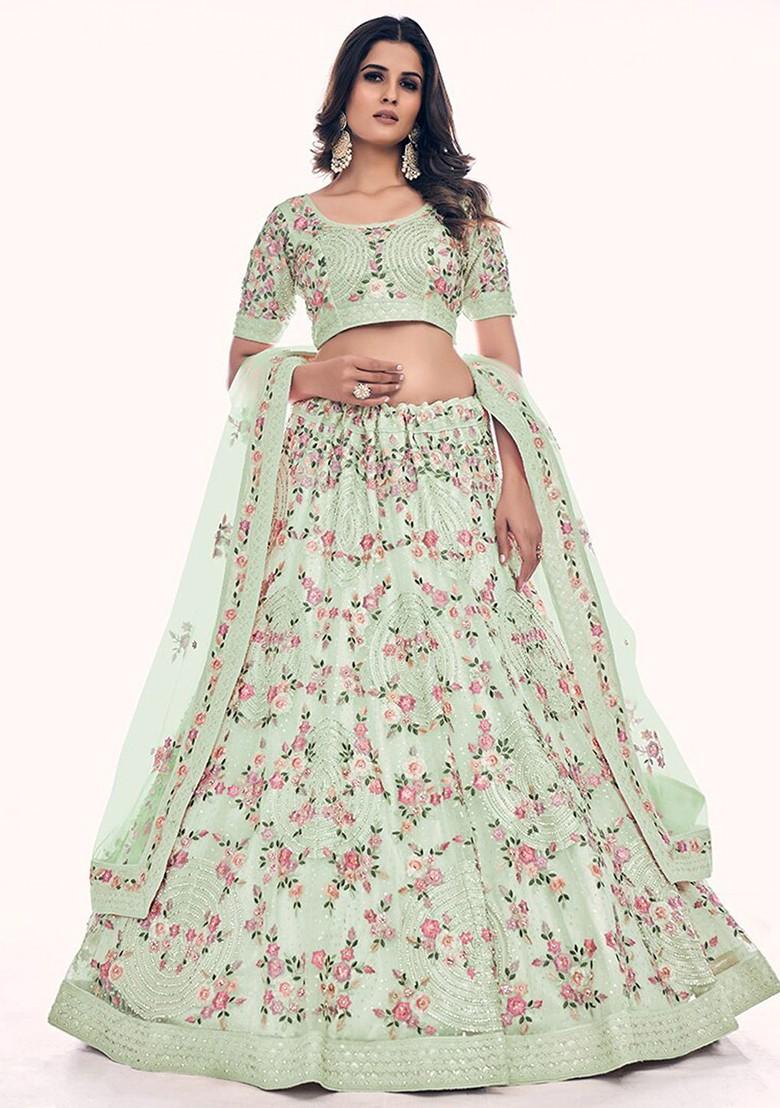 Purple Embroidered Poly Blend Lehenga Set