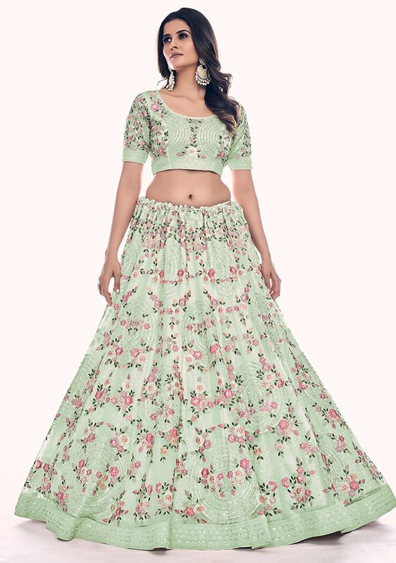 Purple Embroidered Poly Blend Lehenga Set