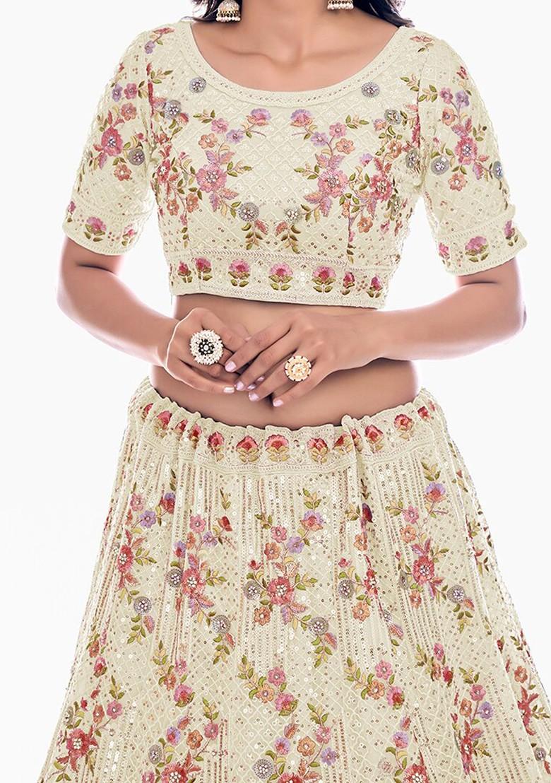 White Embroidered Poly Blend Lehenga Set