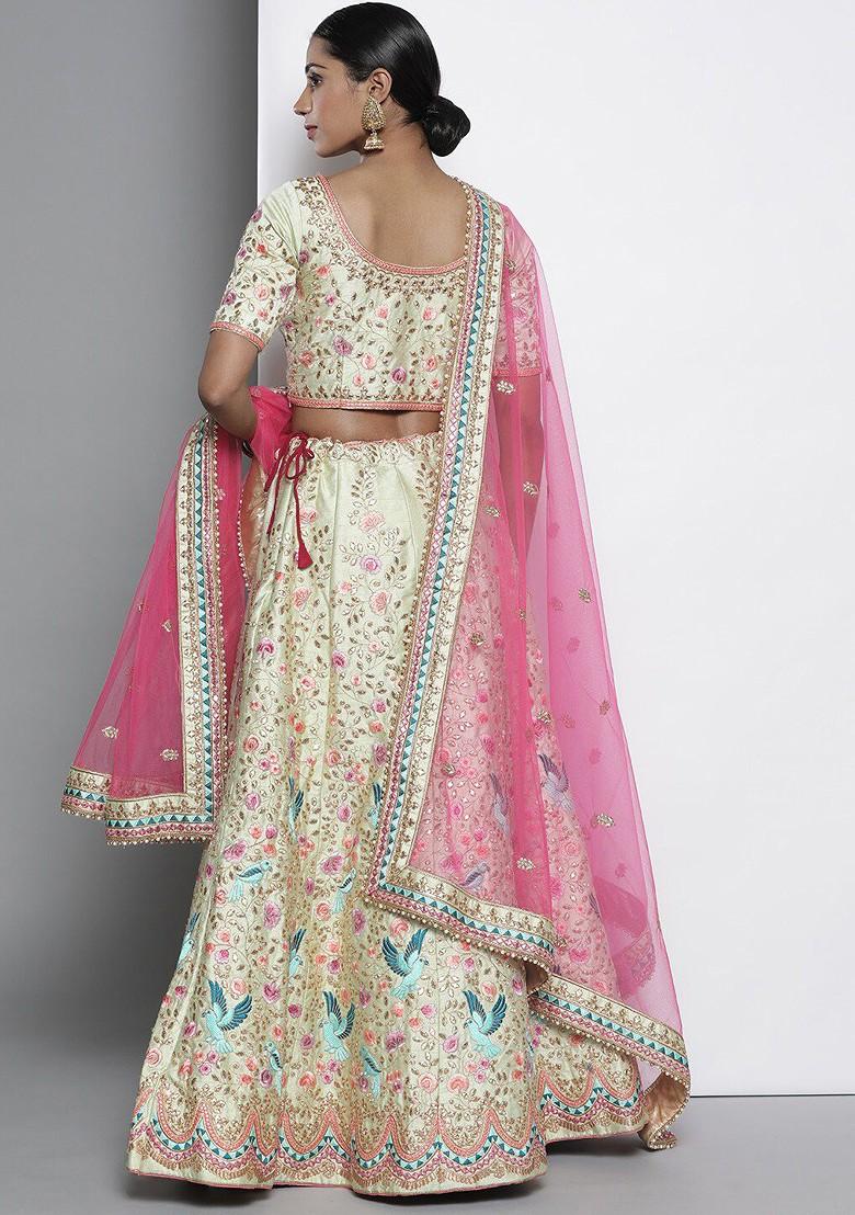 Green Embroidered Poly Blend Lehenga Set