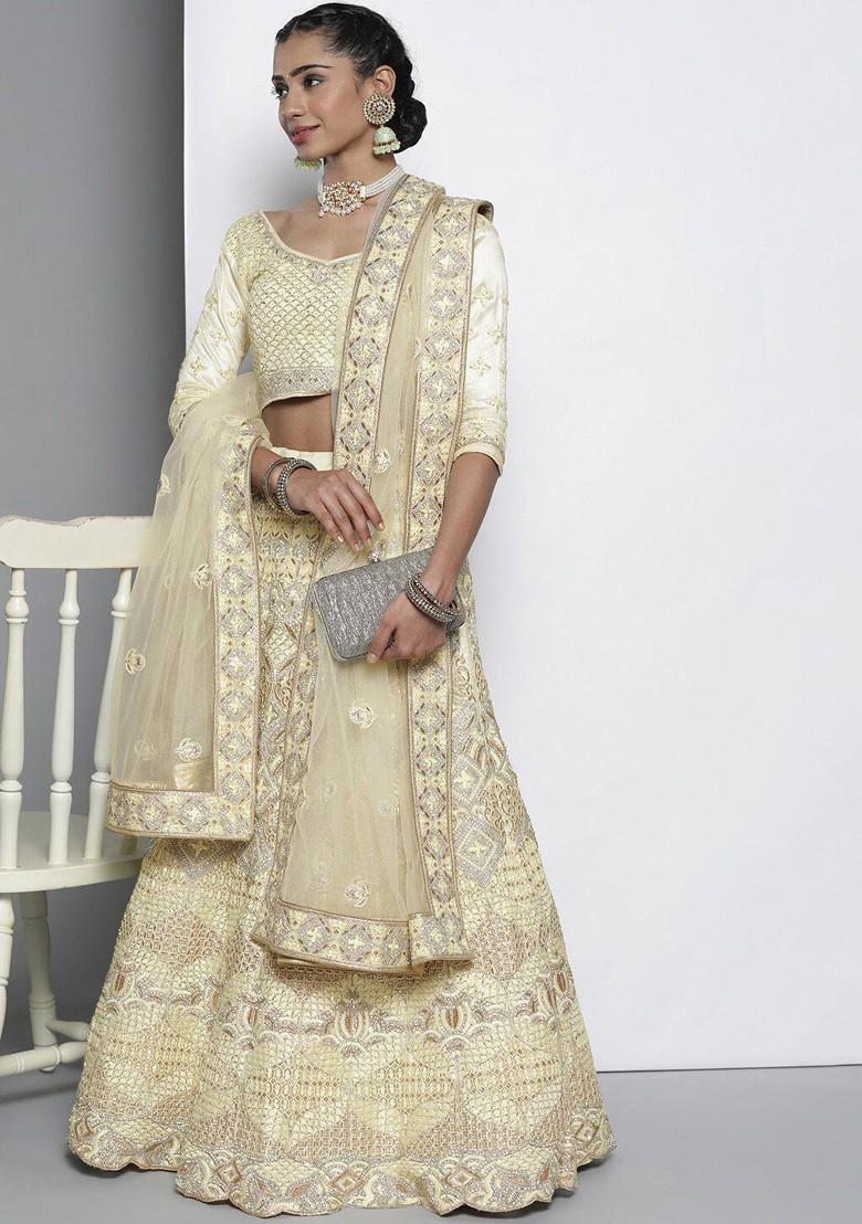 Yellow Embroidered Poly Blend Lehenga Set