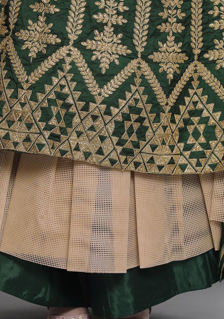 Green Embroidered Poly Blend Lehenga Set