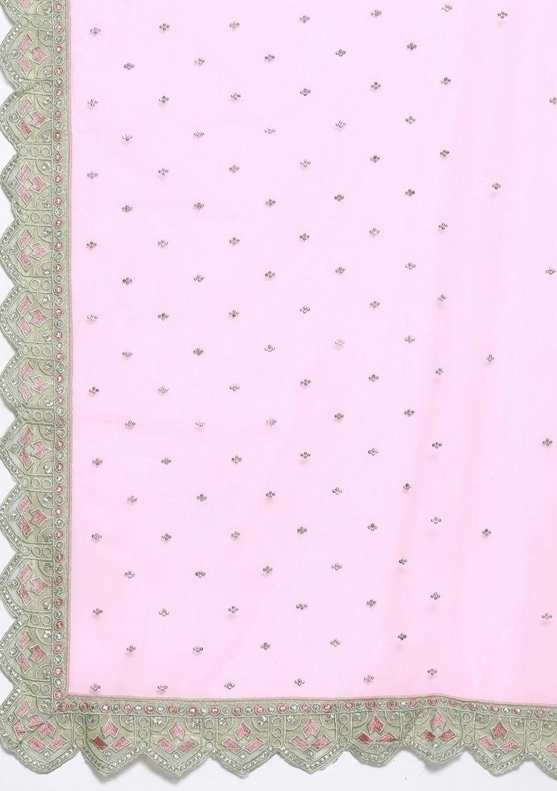 Green Embroidered Poly Blend Lehenga Set