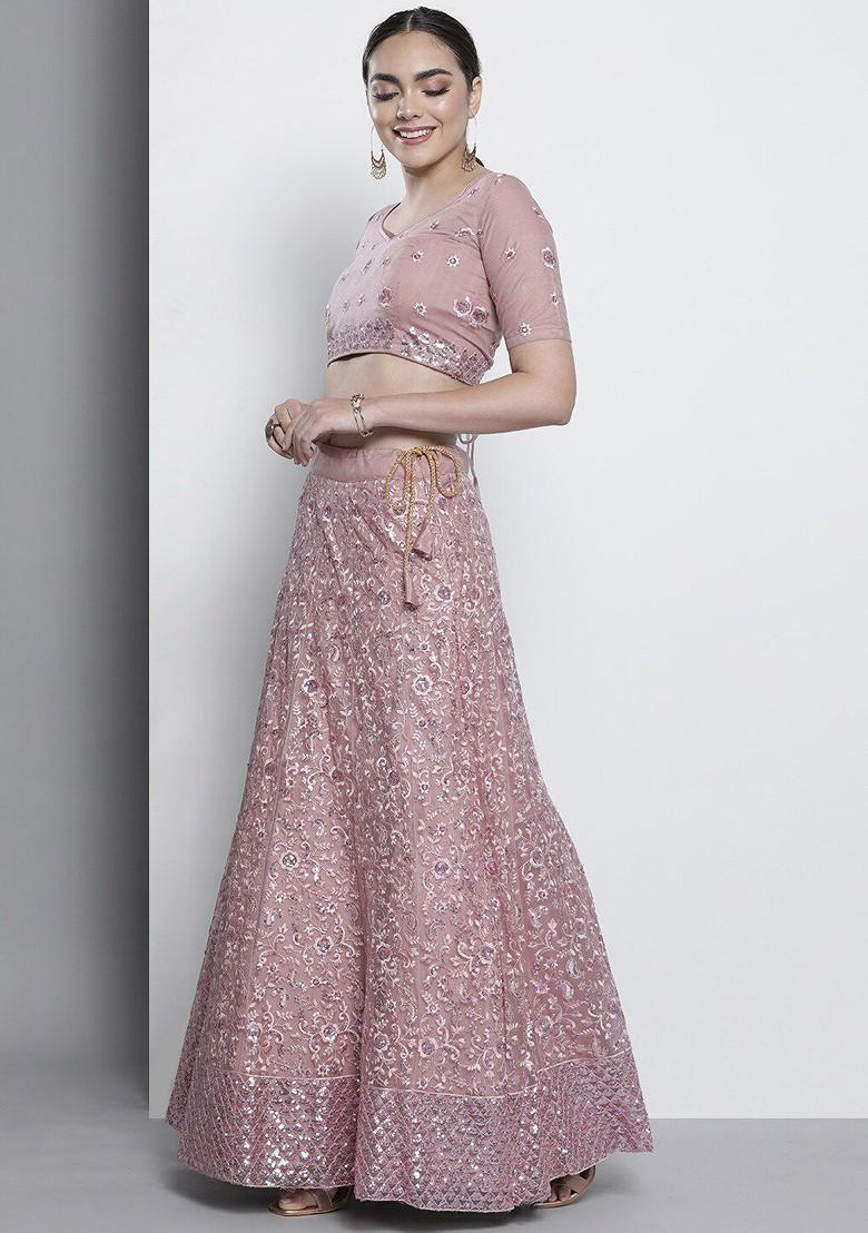 Purple Embroidered Poly Blend Lehenga Set