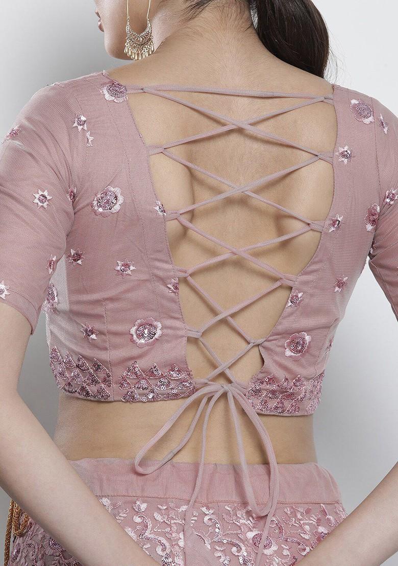 Purple Embroidered Poly Blend Lehenga Set