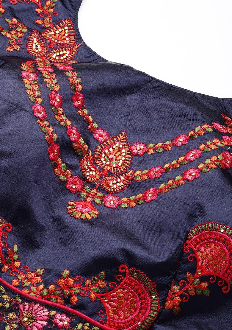 Blue Embroidered Poly Blend Lehenga Set