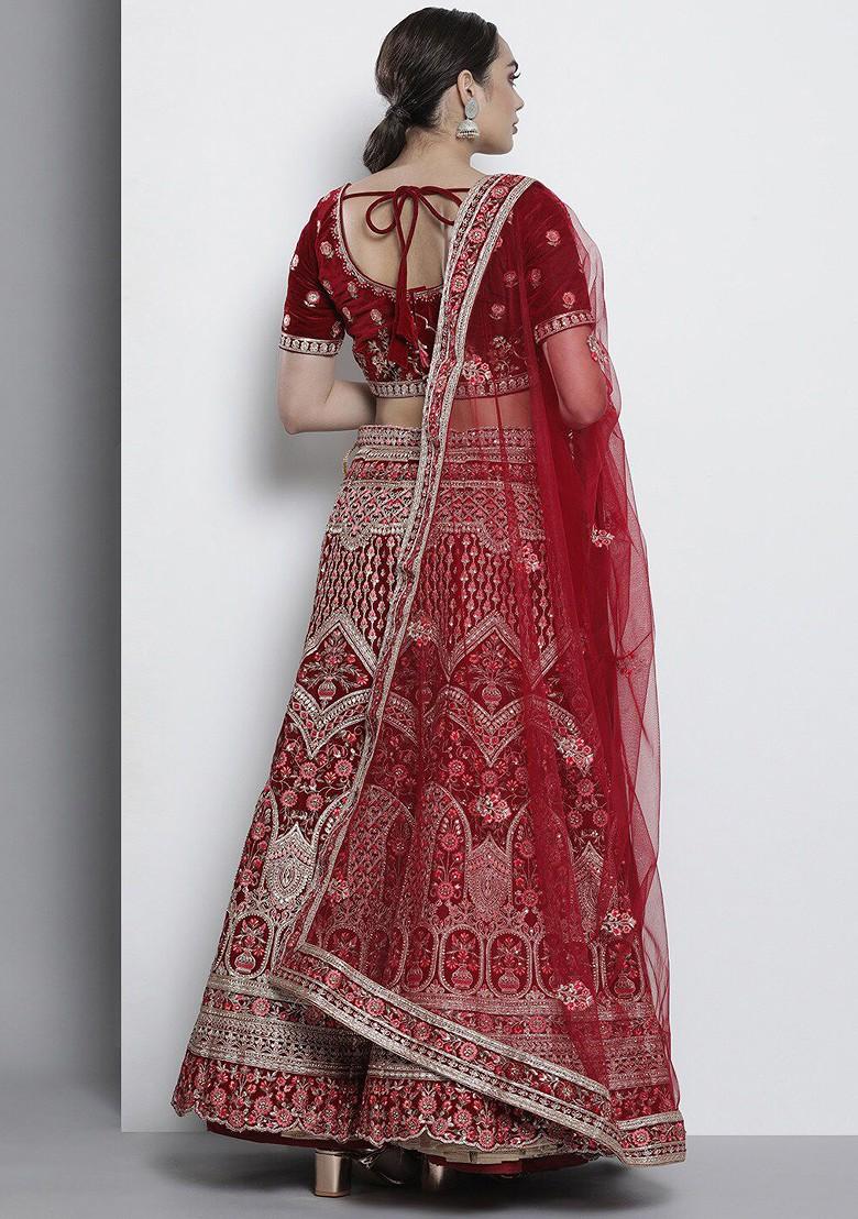 Maroon Embroidered Poly Blend Lehenga Set