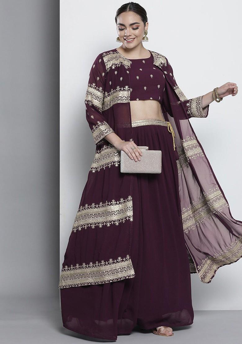 Maroon Embroidered Poly Blend Lehenga Set