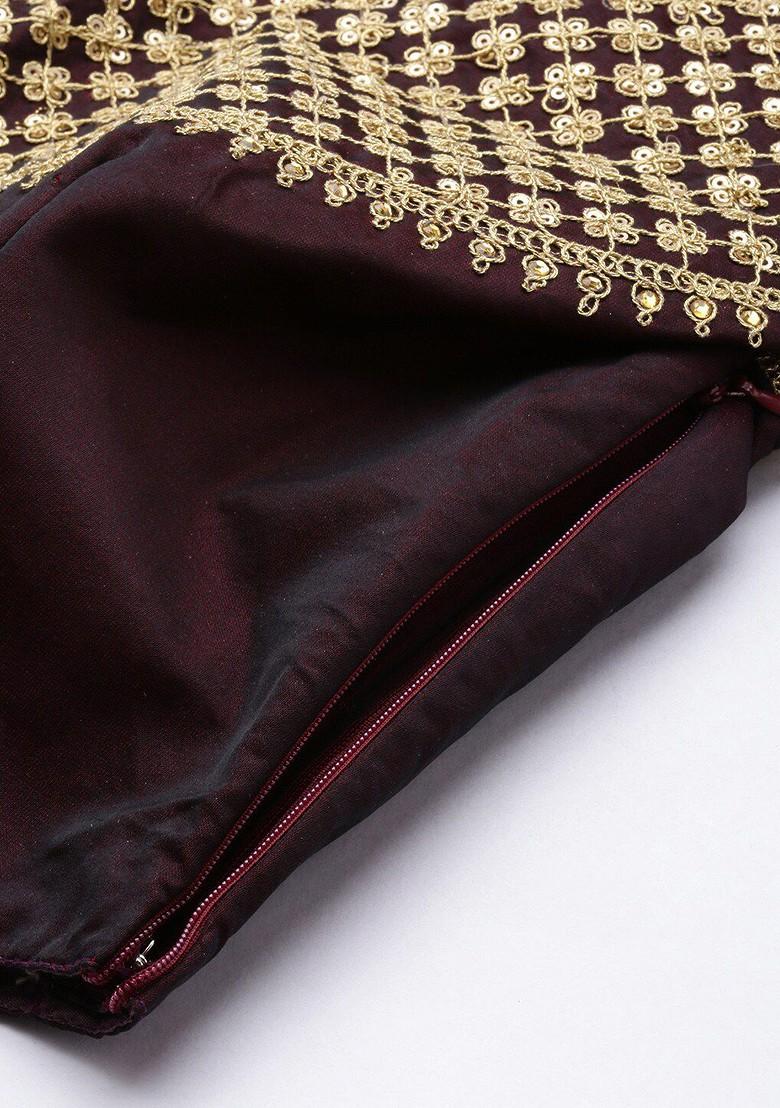 Maroon Embroidered Poly Blend Lehenga Set