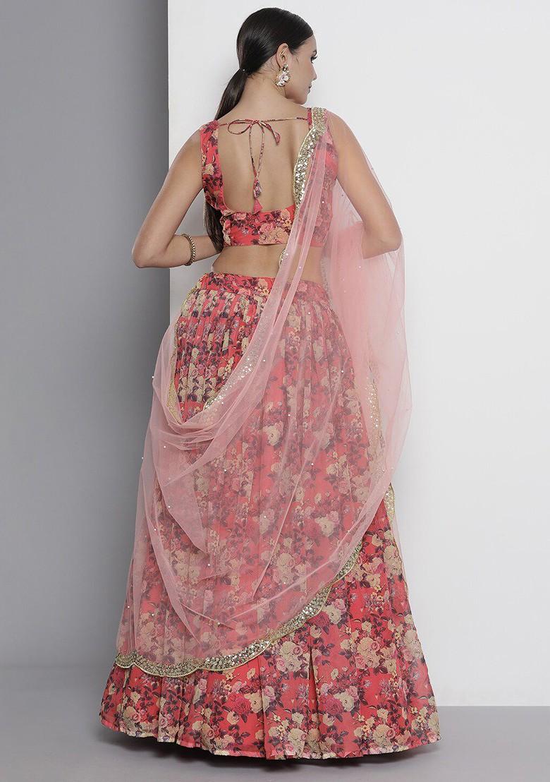 Red Embroidered Poly Blend Lehenga Set