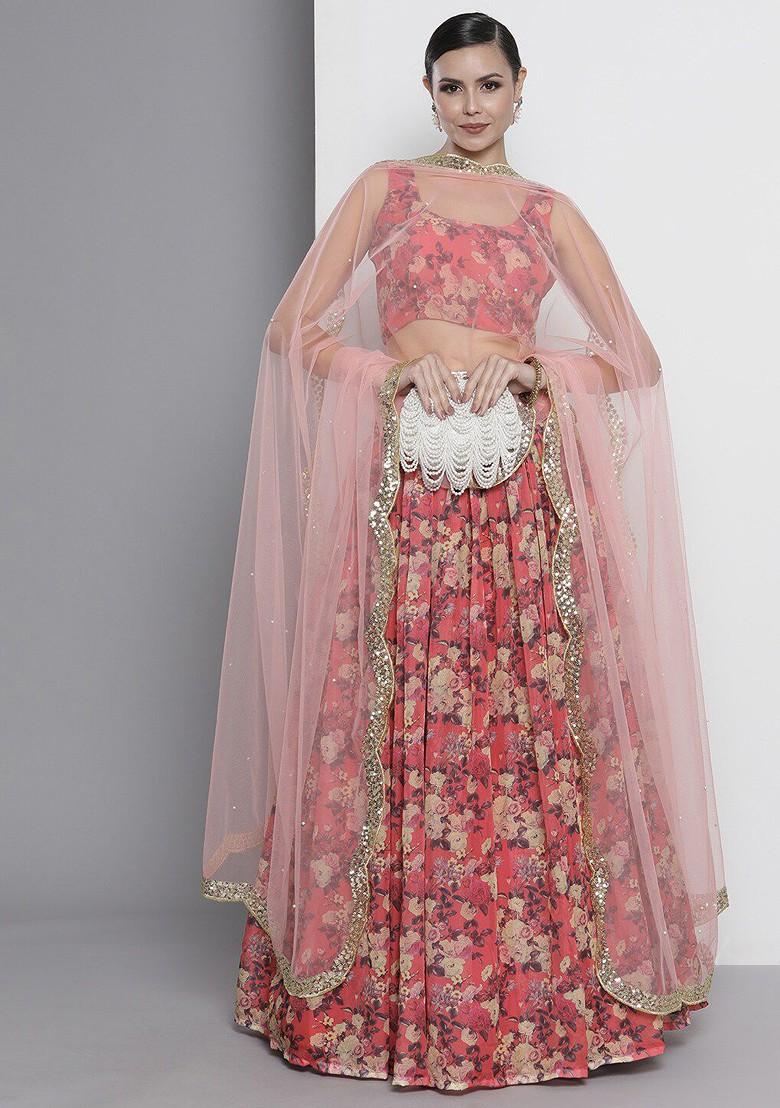 Red Embroidered Poly Blend Lehenga Set
