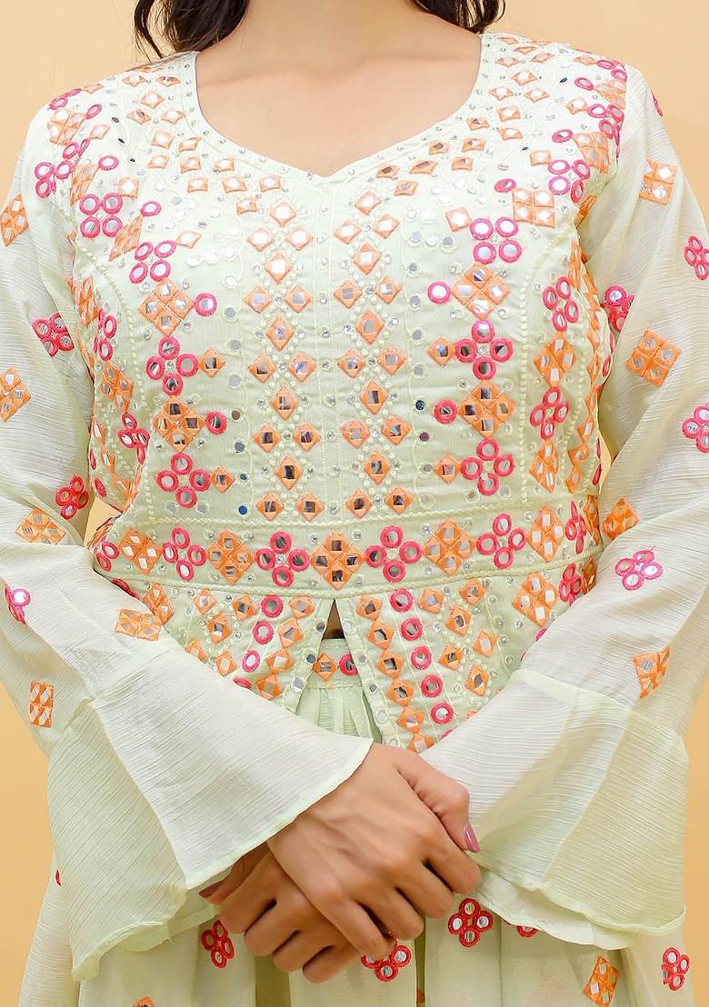 Green Embroidered Poly Blend Lehenga Sets