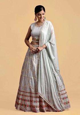 Grey Embroidered Poly Blend Lehenga Sets