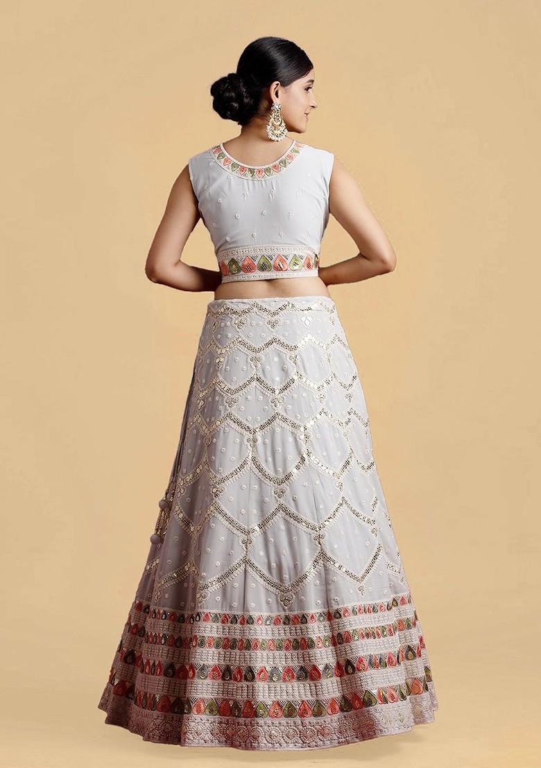 Grey Embroidered Poly Blend Lehenga Sets