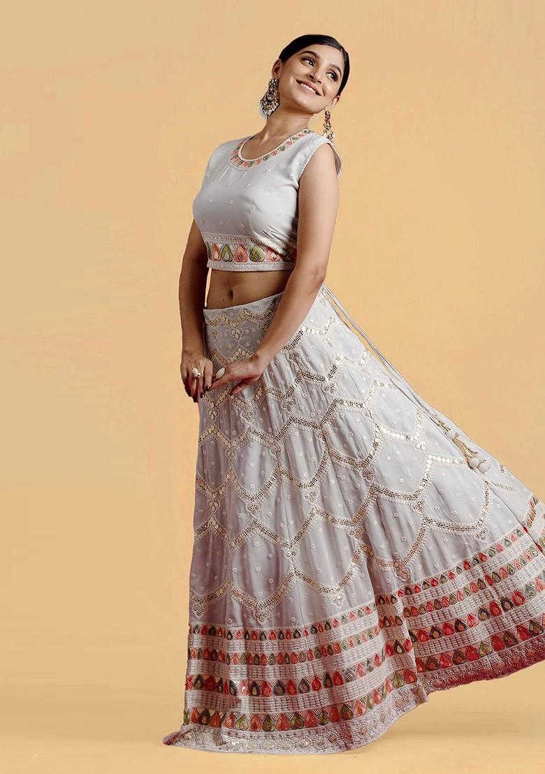 Grey Embroidered Poly Blend Lehenga Sets