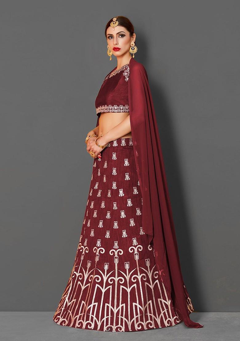 Maroon Embroidered Poly Blend Lehenga Sets