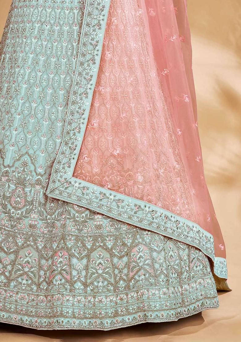 Blue Embroidered Poly Blend Lehenga Sets
