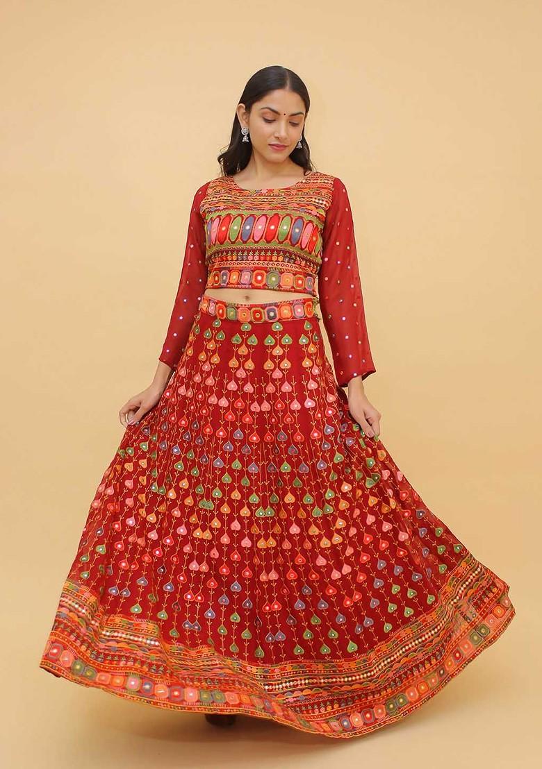 Red Embroidered Poly Blend Lehenga Sets