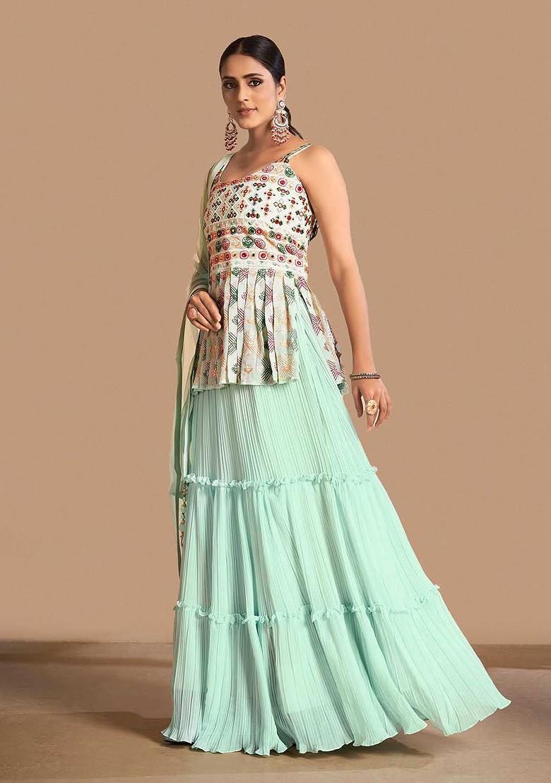 Green Embroidered Poly Blend Lehenga Sets