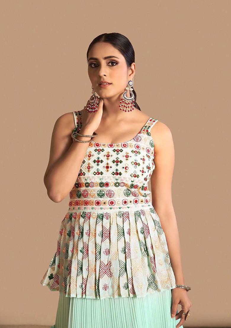 Green Embroidered Poly Blend Lehenga Sets