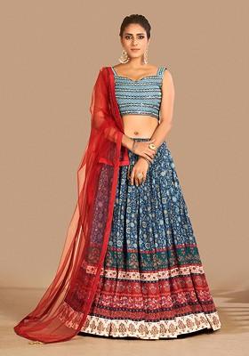 Blue Embroidered Poly Blend Lehenga Sets