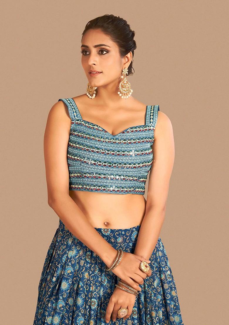 Blue Embroidered Poly Blend Lehenga Sets