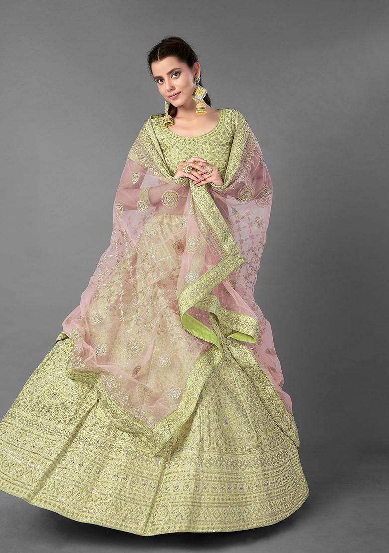 Green Embroidered Poly Blend Lehenga Sets
