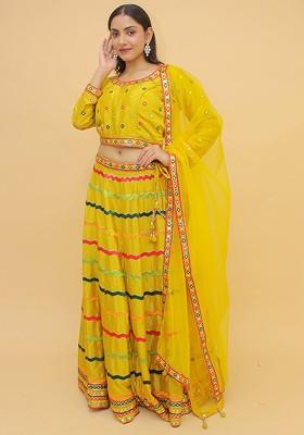 Yellow Embroidered Poly Blend Lehenga Sets
